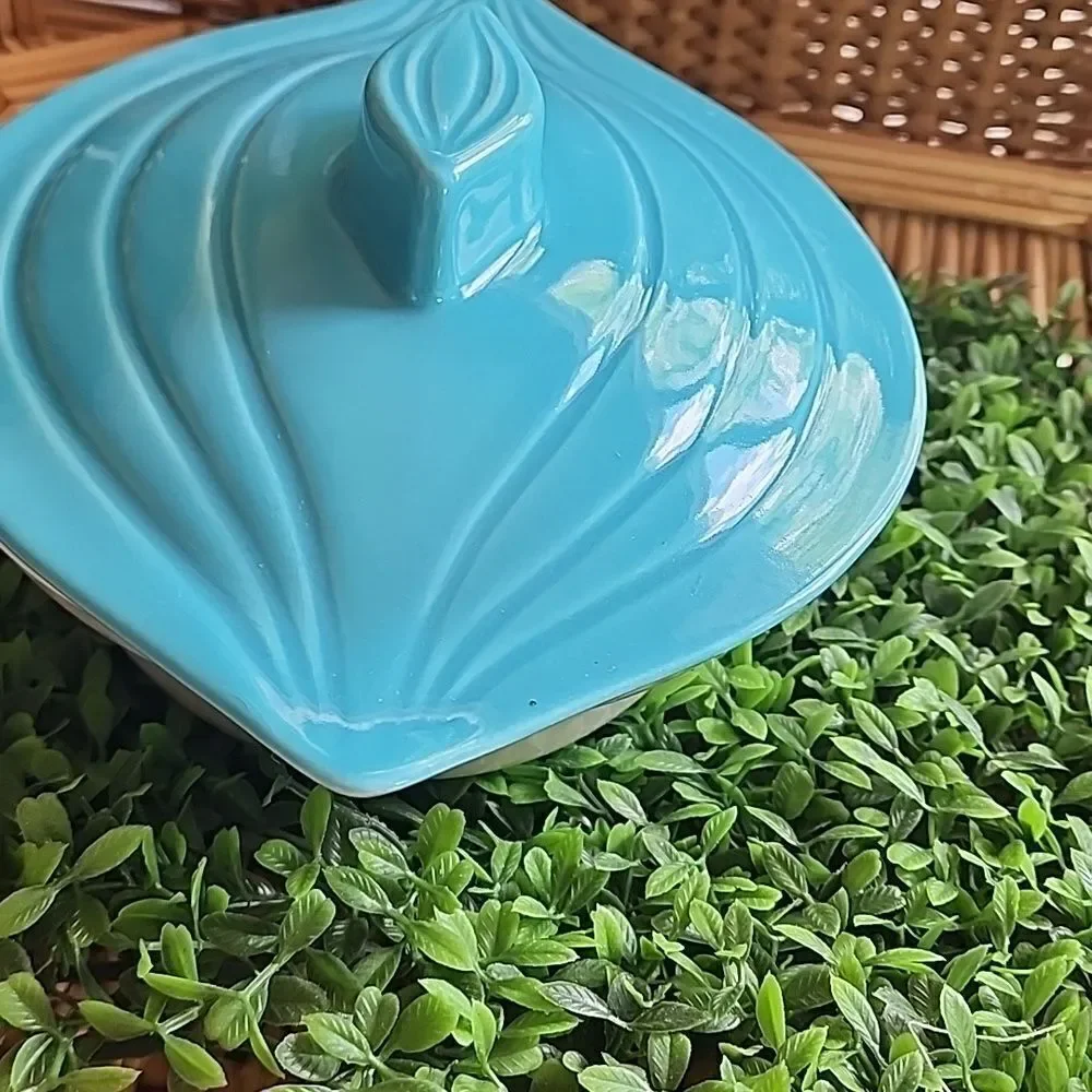 Vintage 60's Ceramic Leaf Shaped Lid With Bowl